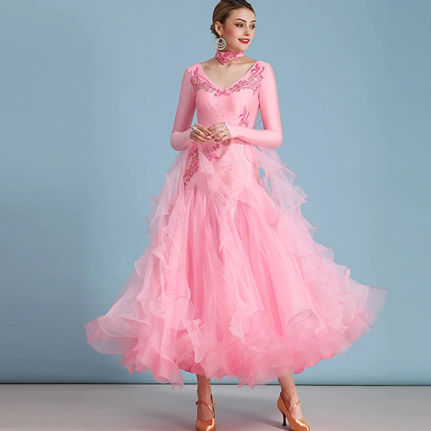 Standard Ballroom Dance Dresses of High Quality Long Sleeve Flamenco Dancing Skirt Women Cheap Stage Waltz Ballroom Dress