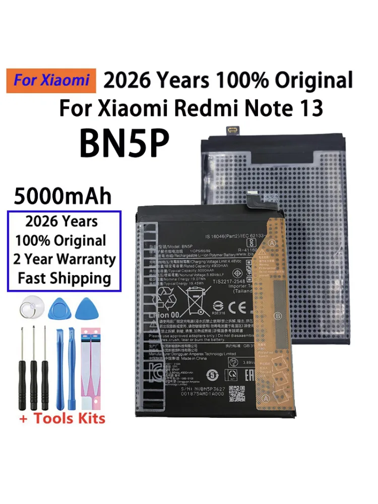 100% Oryginalna bateria 5000mAh BN5P do Xiaomi Redmi Note 13, baterie zamienne, szybka wysyłka — zdjęcie produktu 7