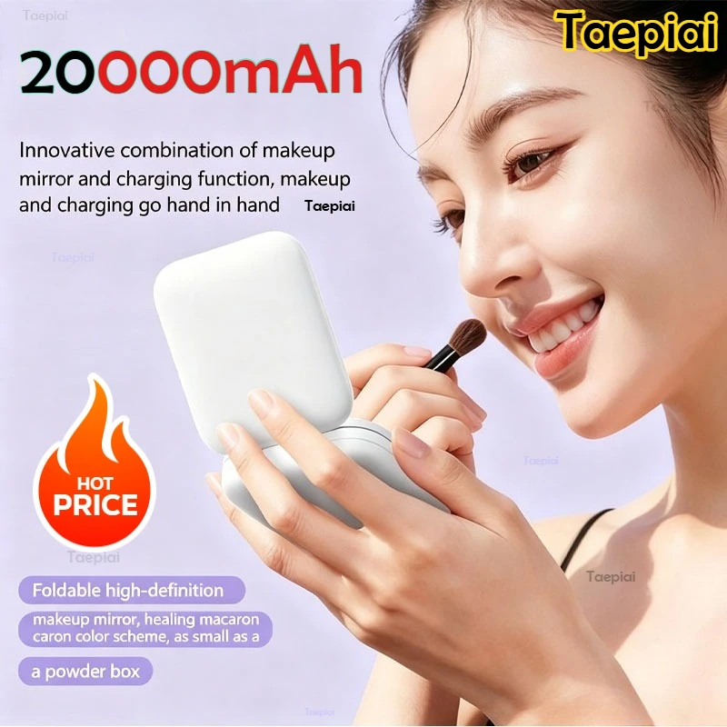 Taepiaai 20000mAh Power Bank Fast Charging with Makeup Mirror External  Battery Portable for IPhone 17 16 14 Samsung Huawei view 2