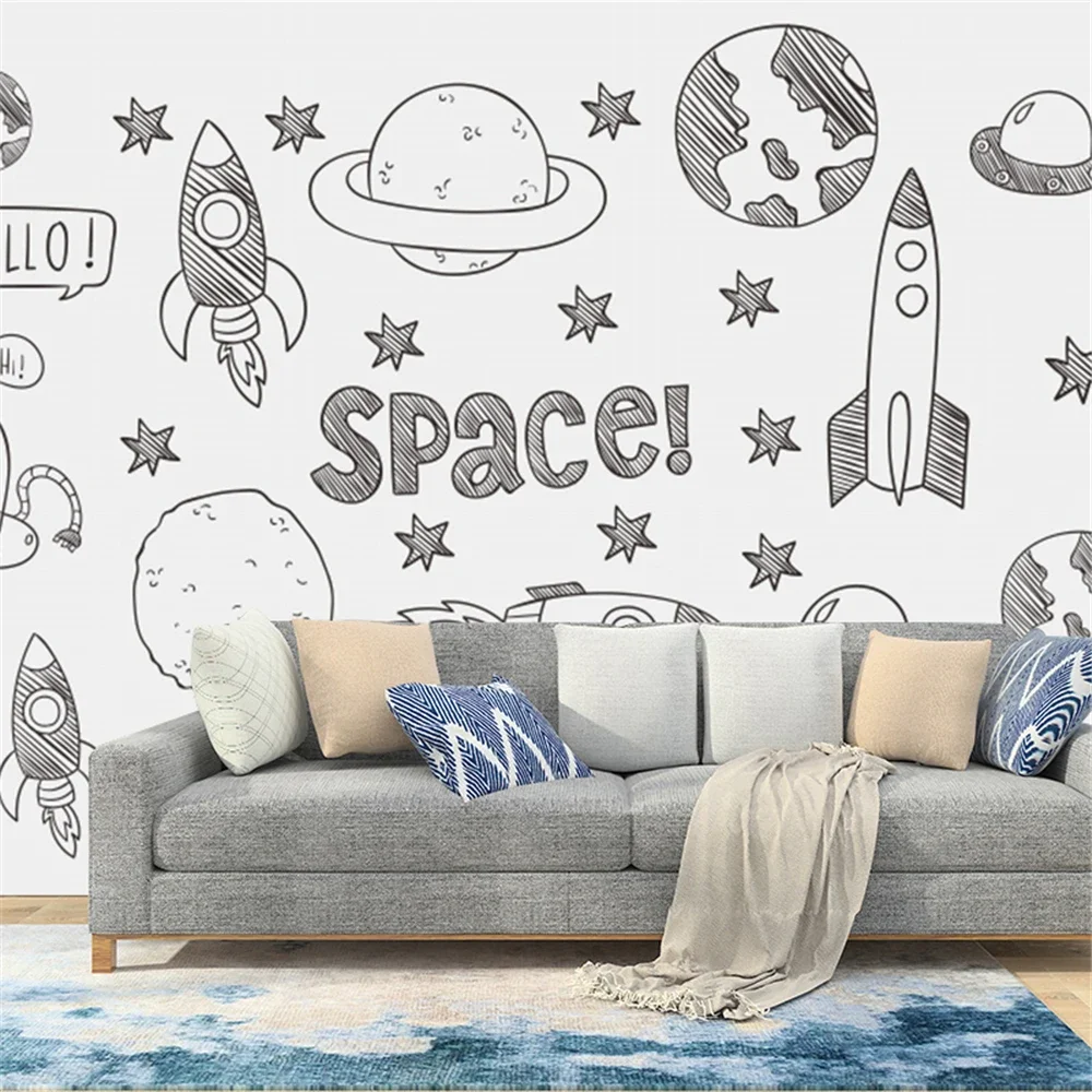 Custom Cartoon rocket robot Wallpaper for Children's Room art mural wall papers home decor 3D wall paper living room decoration