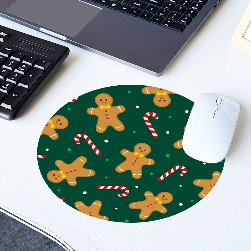 رجل خبز الزنجبيل لعيد الميلاد، قصب الحلوى، لوحة ماوس مستديرة للعطلات، مطاط مضاد للانزلاق، ديكور سطح المكتب للكمبيوتر المكتبي والمنزلي #1