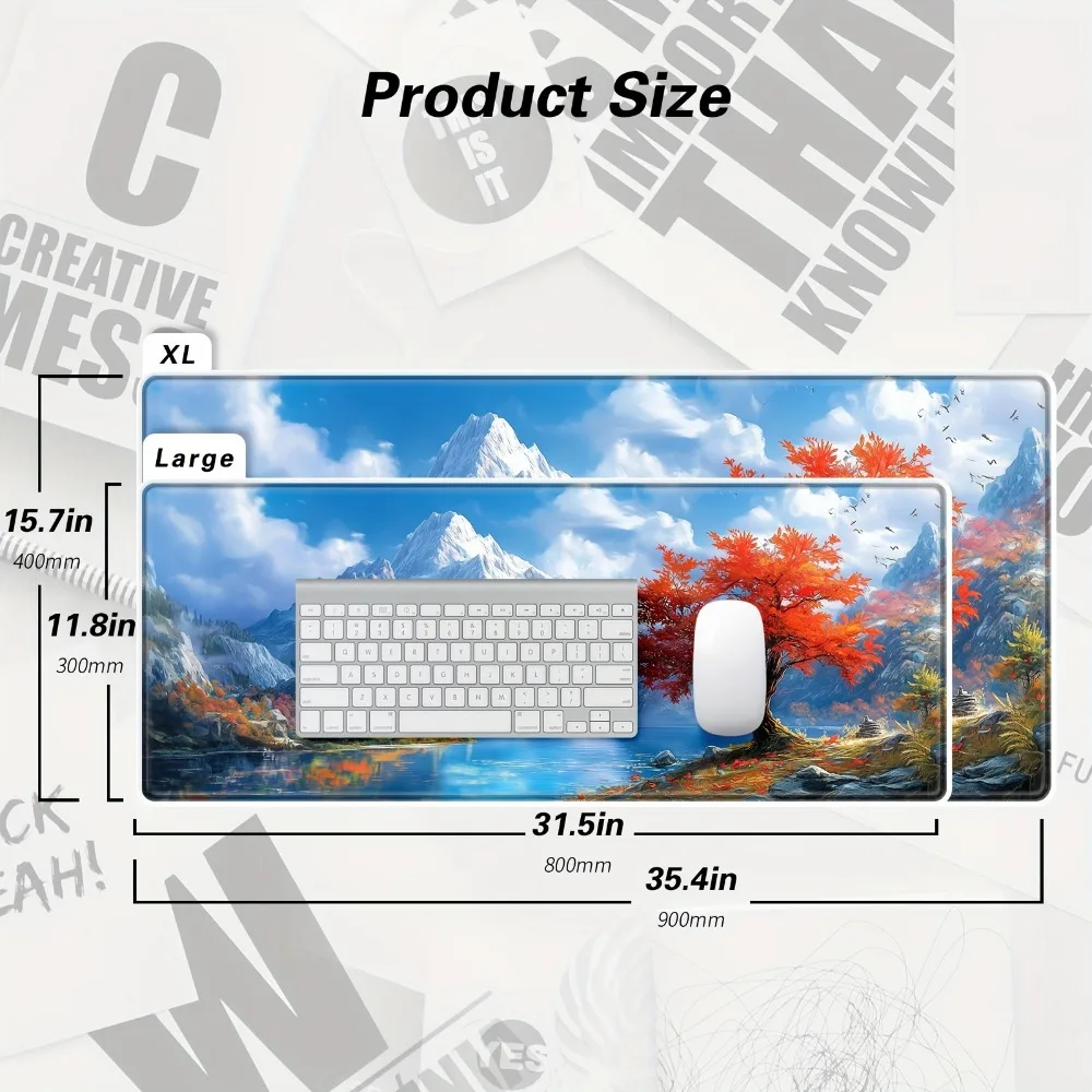 Snowy Mountain Maple Leaf Table Mouse Pad Extended Large Gaming Mouse Pad Mountain Landscape Natural Table Keyboard Pad