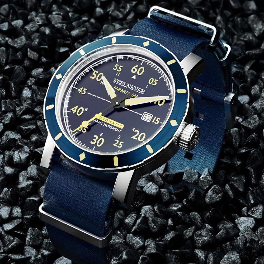 LIGE Brand FeelNever Fashion Casual Sport Mechanical Watch Waterproof Automatic Nylon Strap 316L Stainless Watches for Men Clock