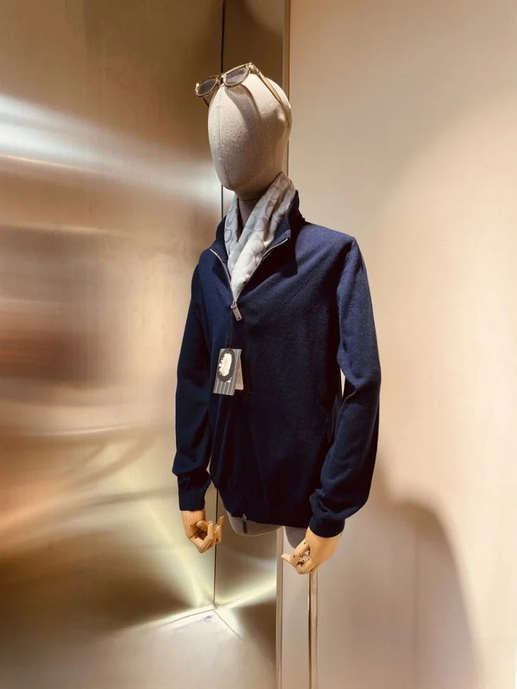 

Luxury Mixed Wool Knitted Cardigan with Double Zipper Horizontal hine Made Autumn Winter Men's Jaet Casual Sle Long Sl...