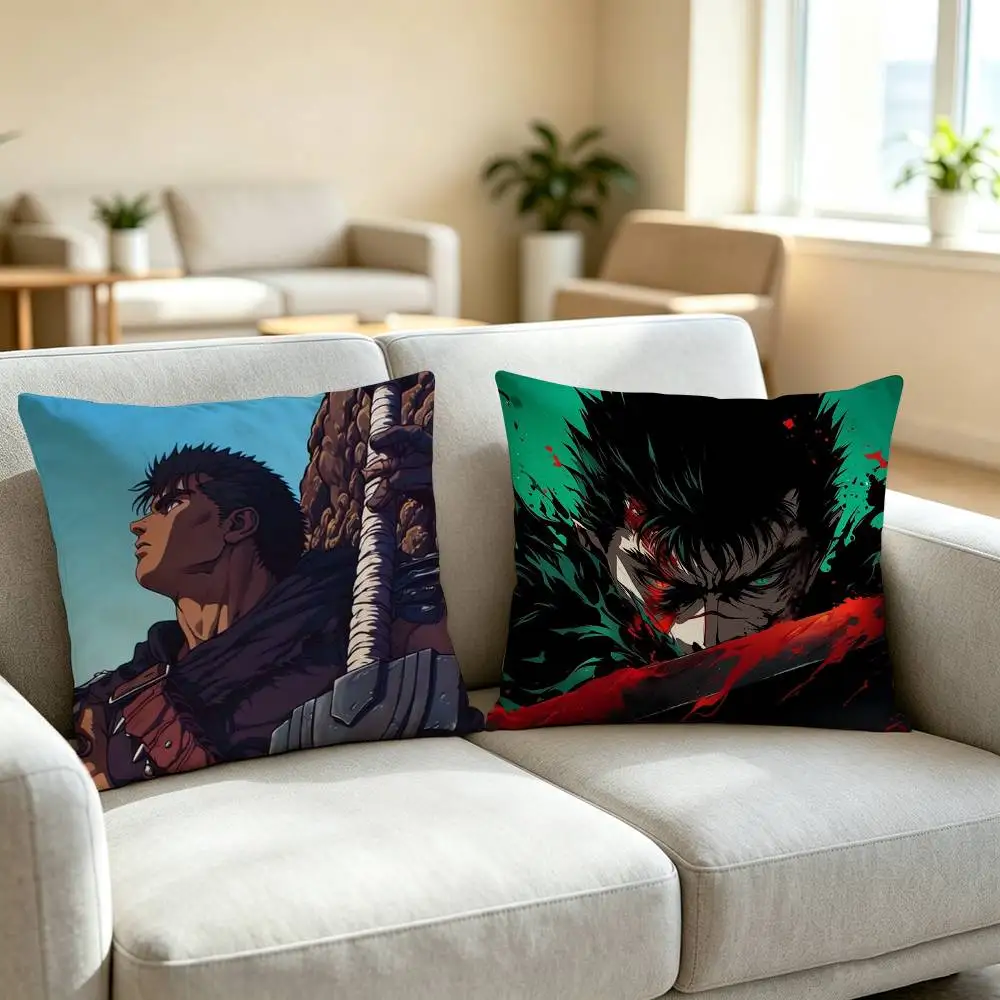 Berserk Guts Anime Square Double-Sided printed Pillow Case Bedroom Bedside Pillow Sofa Cushion Cover