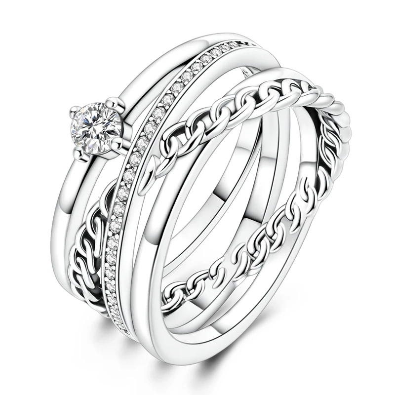 Originaler funkelnder, glänzender, mehrschichtiger Ring aus 925er-Sterlingsilber für Damen und Mädchen, Schmuck, Geburtstag, Jahrestag, Geschenke
