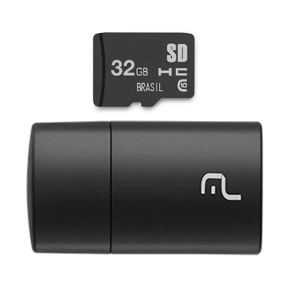 Pen Drive Multilaser 2 in 1 USB Reader Memory Card Class 10 32GB Black Mc163