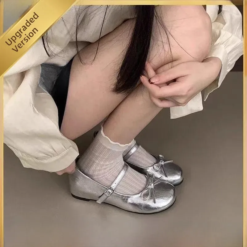 Silver  Knot Elevating Ballet Flats Women's Fashion Single Shoes 2026 New Style Versatile Fairy Tale Style Shoes