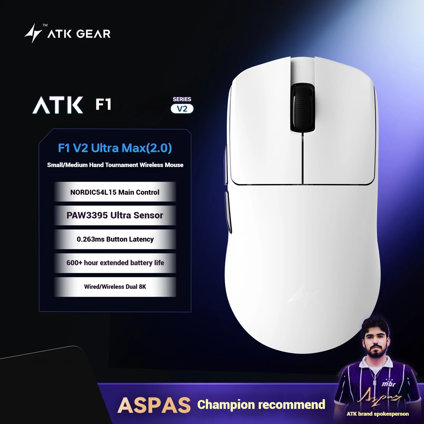 マウス・トラックボール ATK GEAR BLAZINGSKY F1 ULTMATE 2.0 V2 新型ATK Blazing Sky F1 V2 Ultimate ワイヤレスマウス 軽量