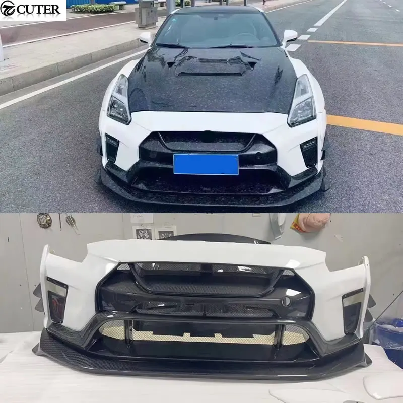 Gtr Gt-r R35 V Style Carbon Fiber FRP Front Bumper Front Lip Splitter for Nissan Gtr R35 19 VER 09-15