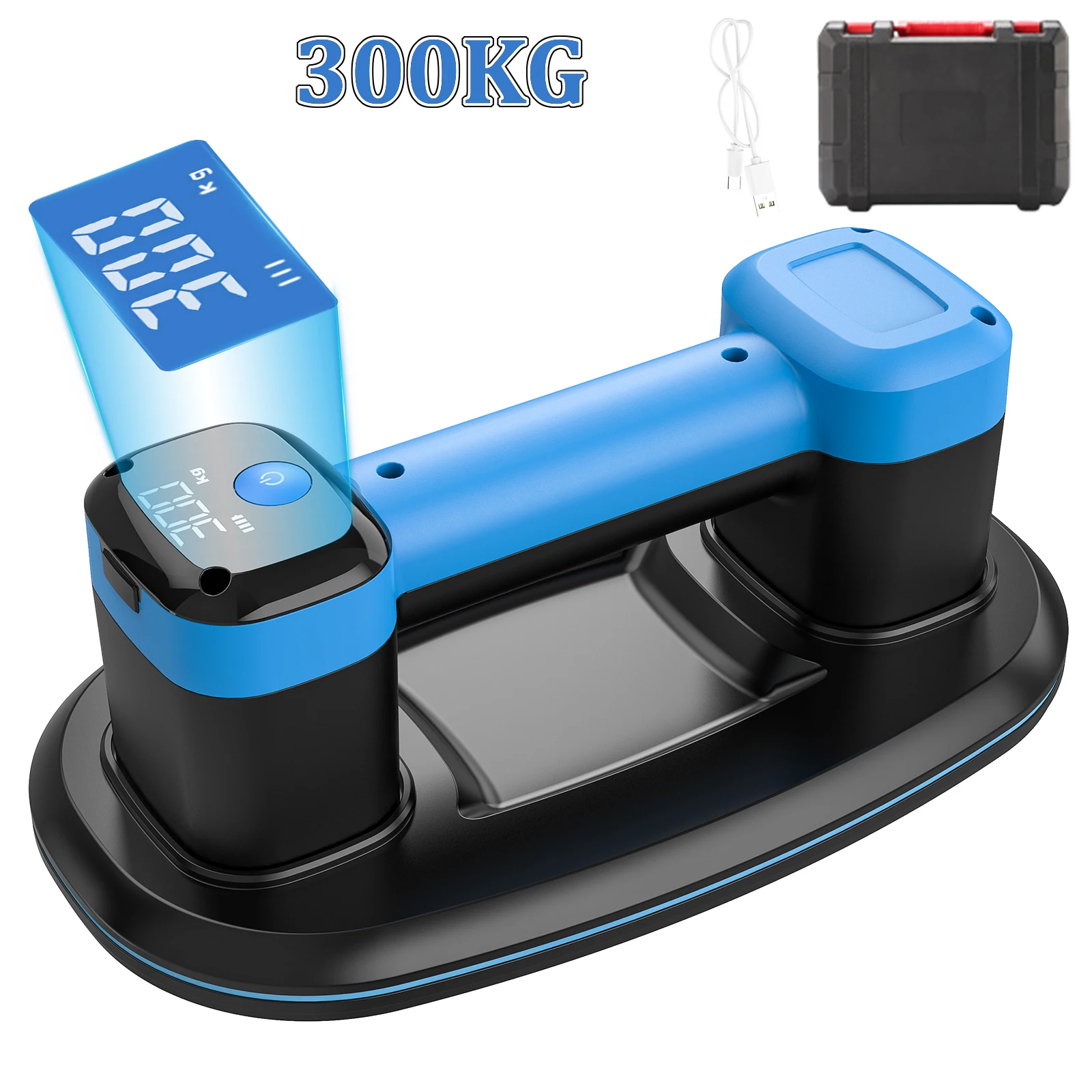 Intelligenter Industrie-Vakuum-Saugnapf mit Display, 300 kg Tragkraft, Hochleistungs-Granit-Fliesen-Glasheber, 3600 mAh Akku