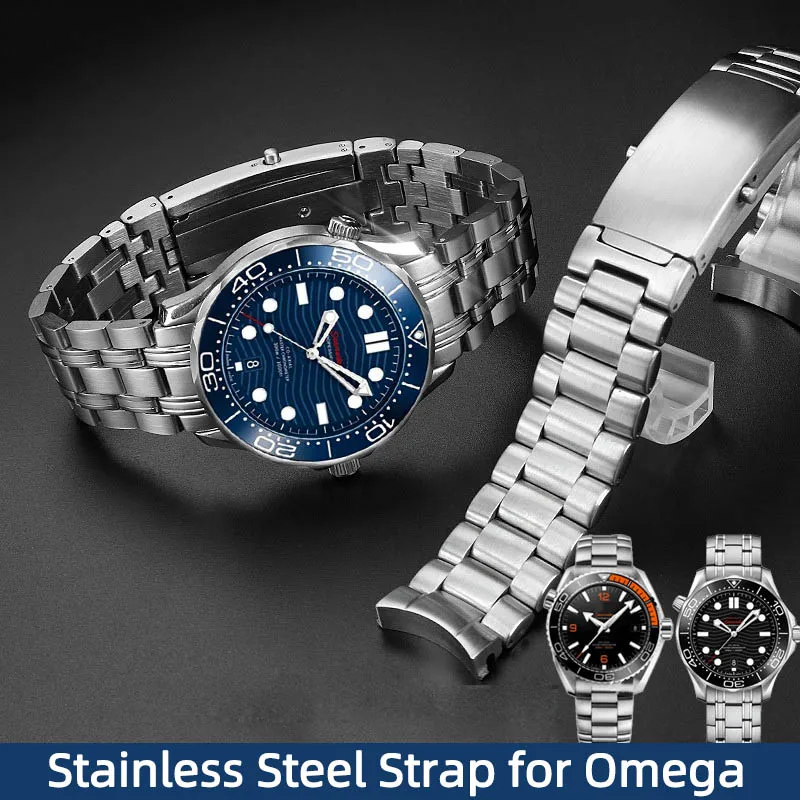 20mm 22mm Silver Stainless Steel Watch Strap for Omega New Seamaster 300 Speedmaster Planet Ocean Watch Band for Men Bracelet