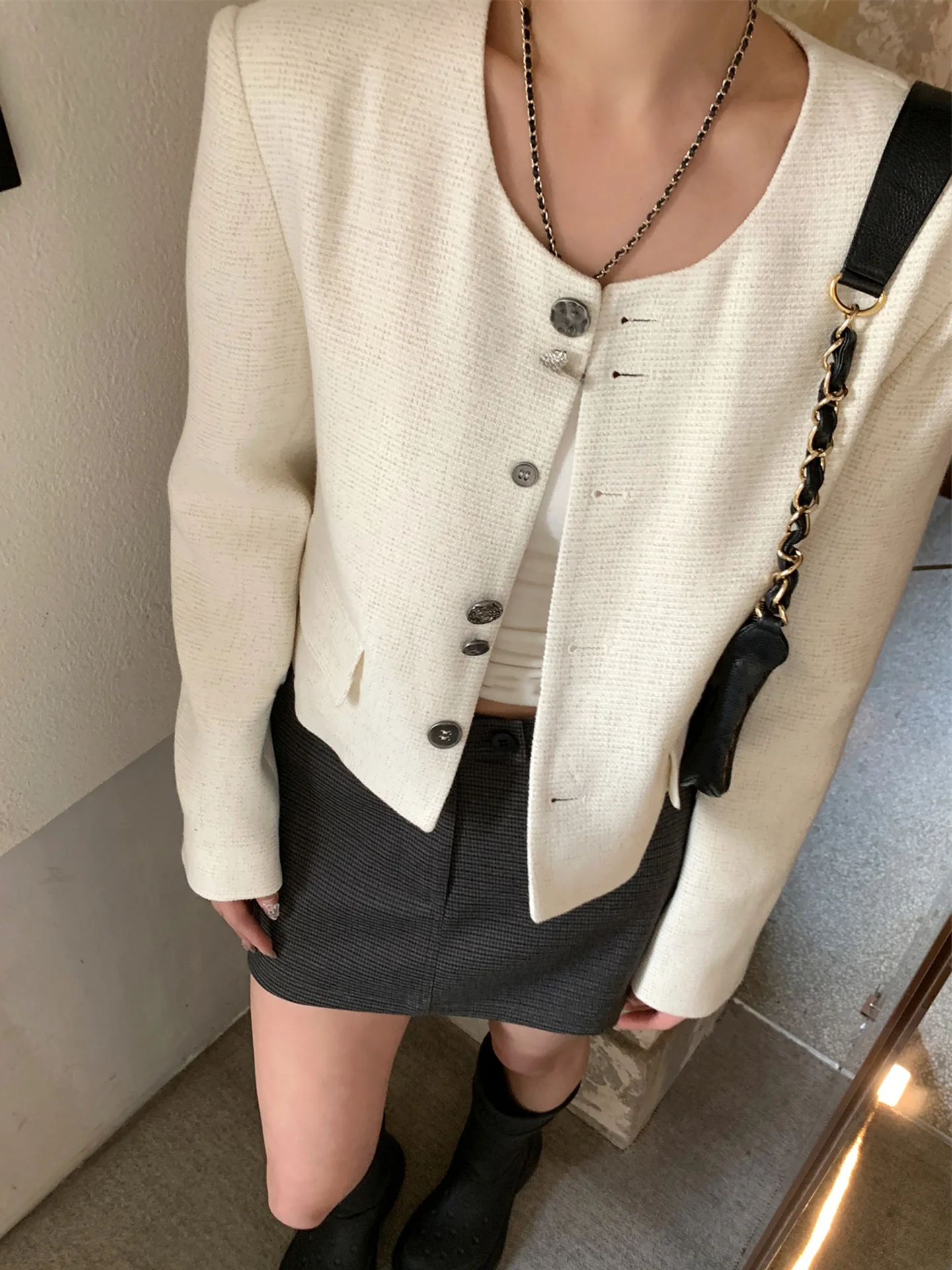 

FFmiss Casual Sle ort Coat Women's round Ne Casual Slim Fit Top Irregular Decoration High Waist pe Autumn Versatile