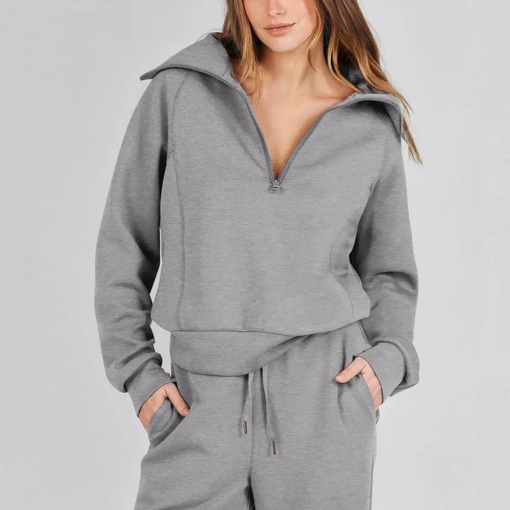 Oversized Sweatshirt Pants Set Solid Thick Wide Leg Drawstring Sweatpants Set Women Tracksuit Casual Sweatshirt And Pants Set