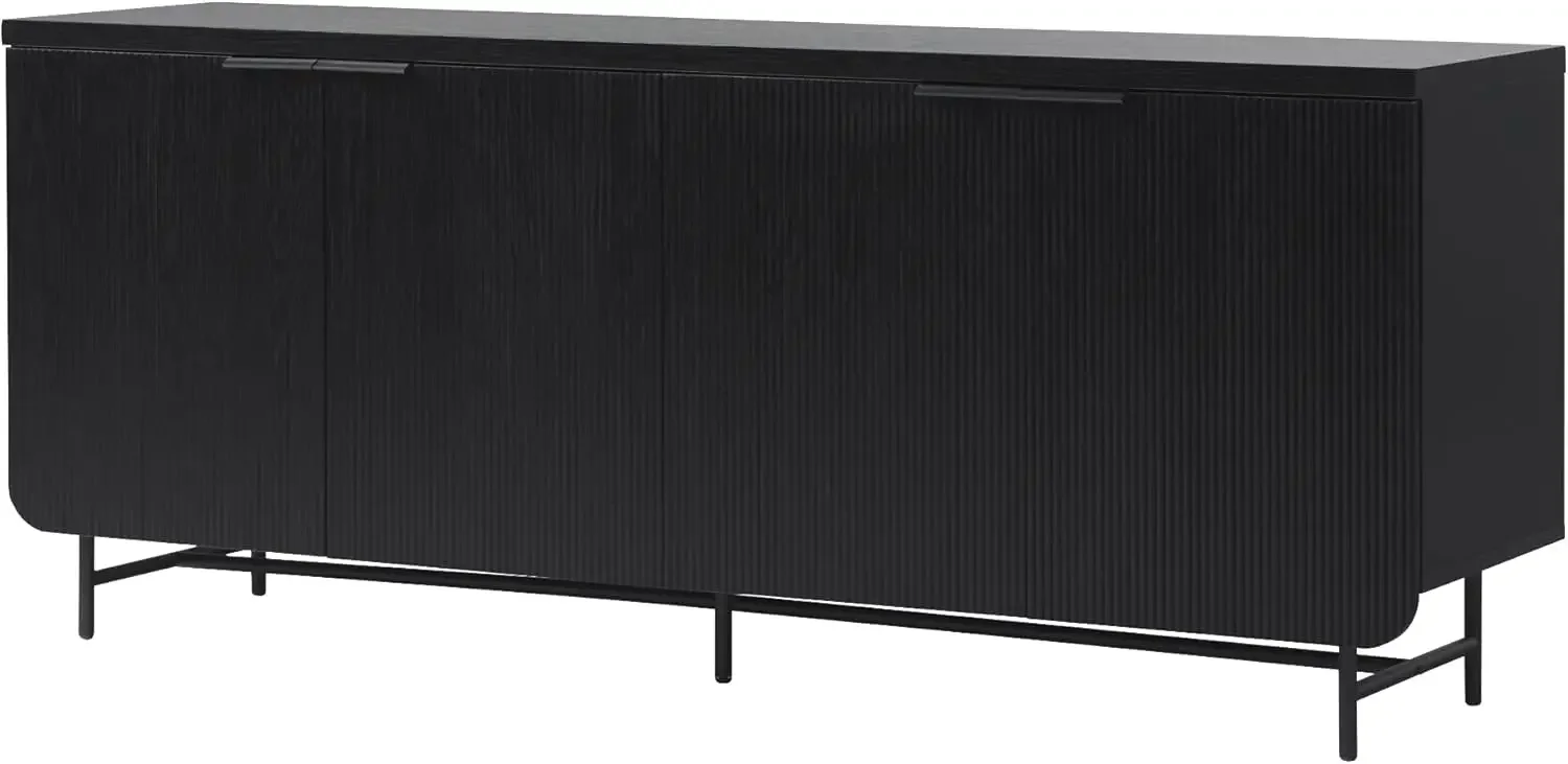 Scandinavian Grooved 4-Door Sideboard, 69 Inch, Black Modern Scandinavian design 4 trendy, fluted doors