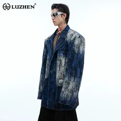 LUZHEN Tie Dye Vintage Design Shoulder Padded Suit Jacket Denim Blazer Coats Male Original Personalized Trendy Streetwear LZ5246