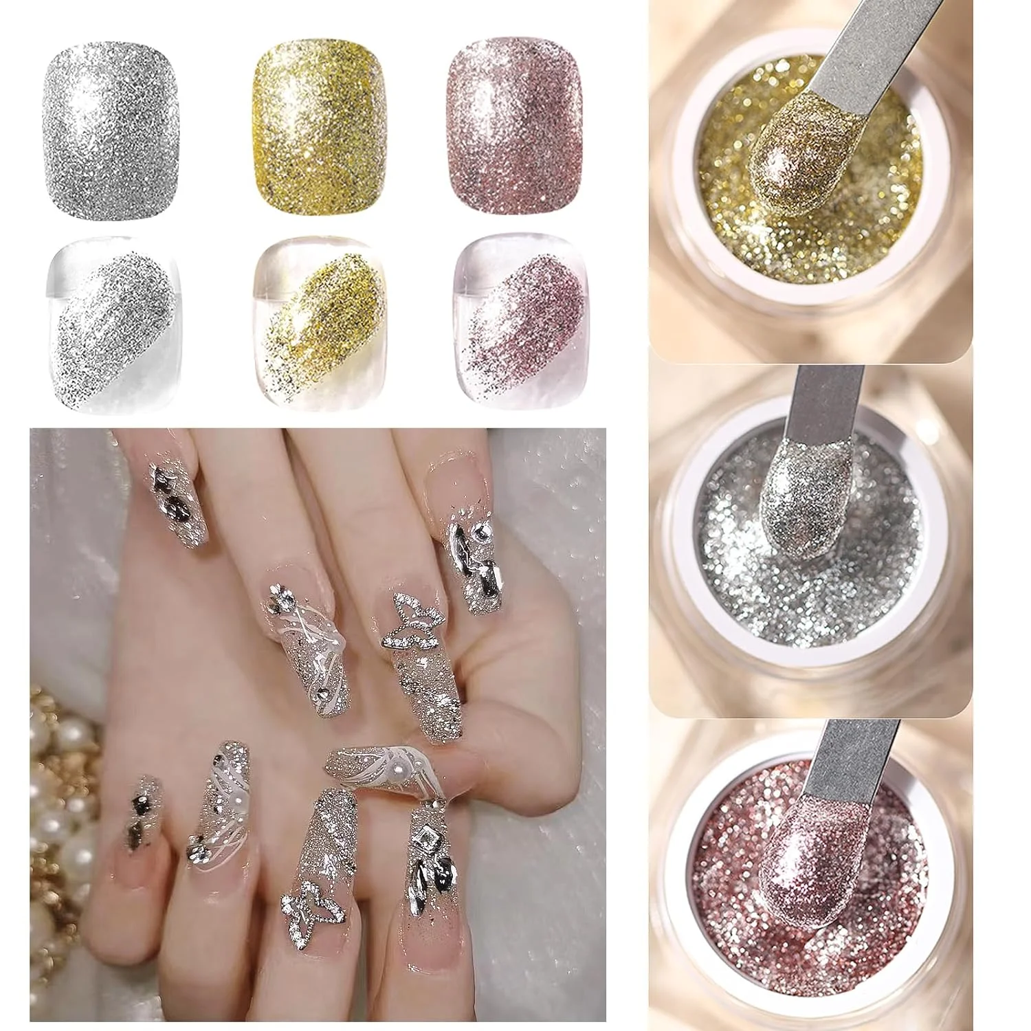 5/8ML Starry High Density Platinum Gel Nail Polish Semi-Solid Reflective Gold Silver Glitter Paint Nail Art Gel Drawing French L