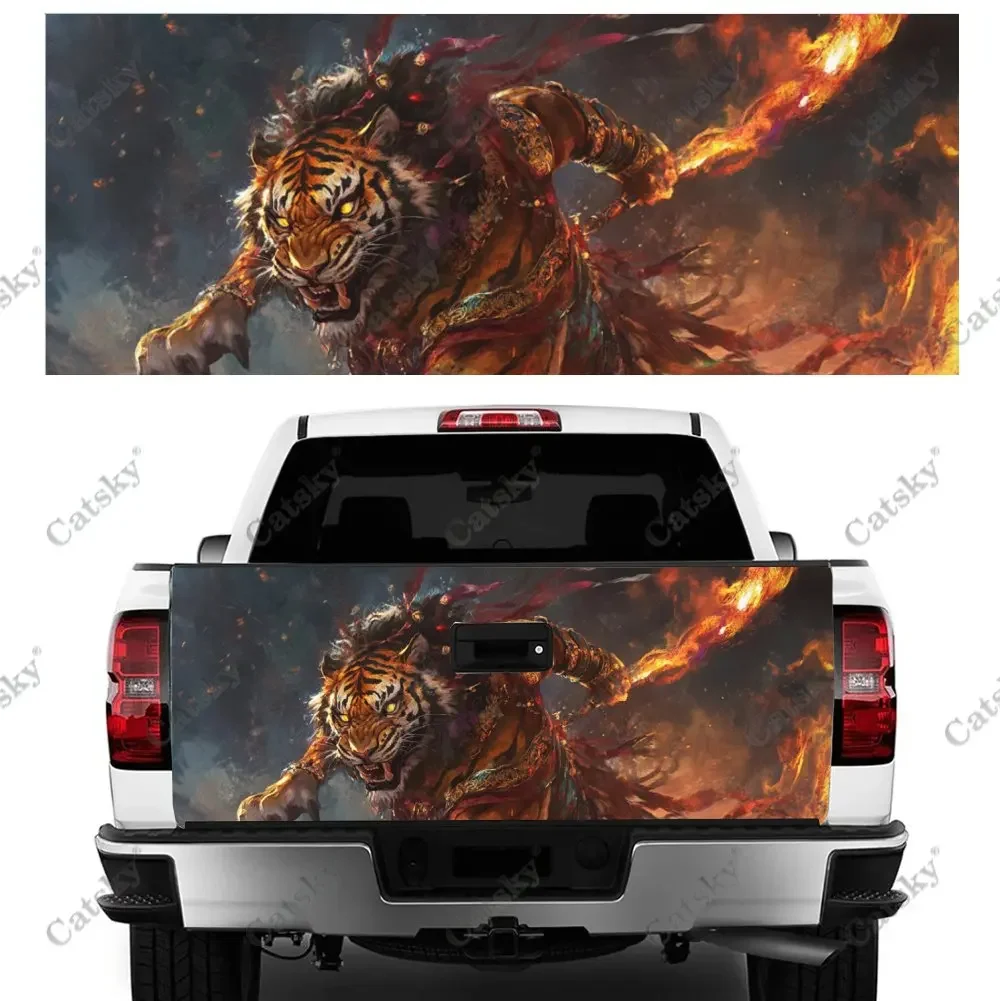 

Wukong Rides Tiger Flame Car Tail Trunk Protect Vinly Wrap Cover Decal Auto Accessories Hood Decor Sticker for Off-road Pickup