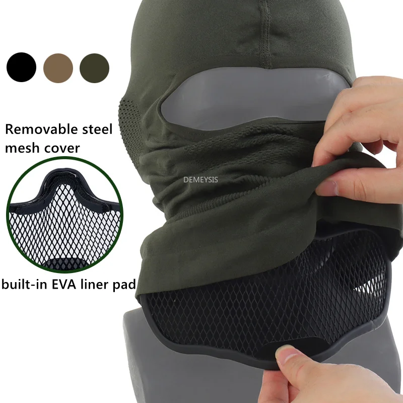 

Tactical Balaclava Face Mask High Elasticity Breathable Helmet Inner Cap with Steel Mesh Cover Airsoft Shooting Hunting Headgear