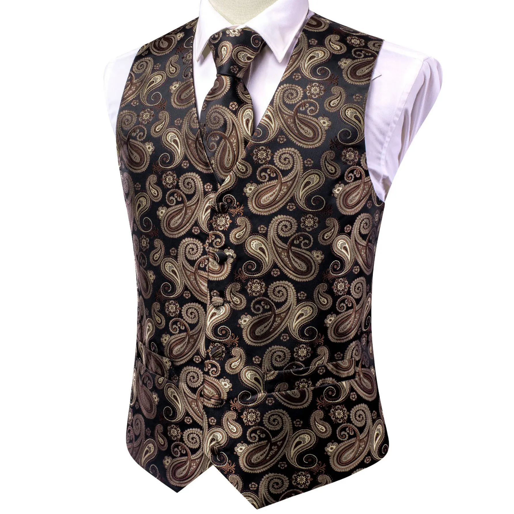 Fashion Mens Paisley Waistcoat Necktie Hanky Cufflinks Vest Set  for Business Party  Wedding Hi-Tie