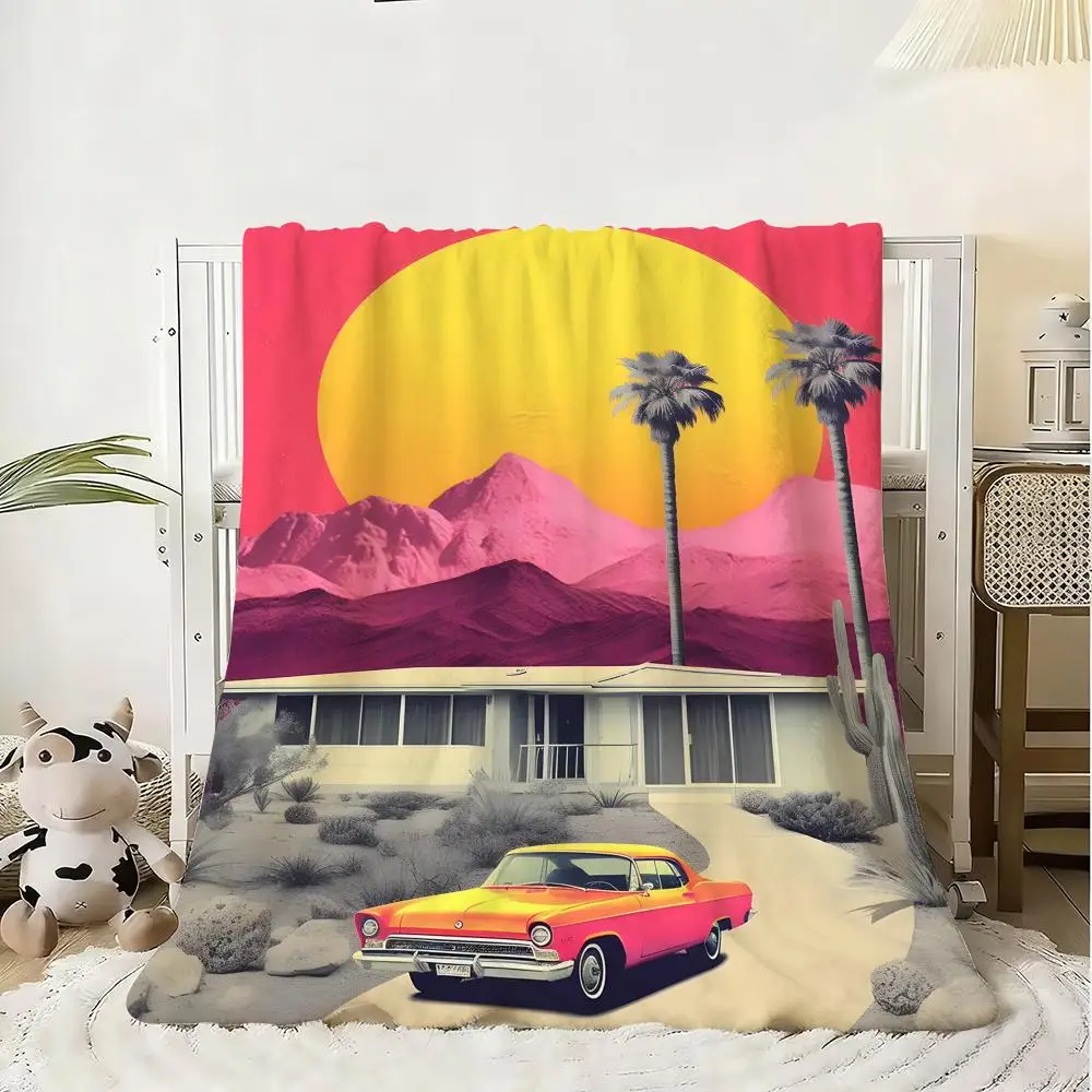 

California Sunset Colorful Collage Art Throw Flannel Fluffy Soft Blanket Warm Skin-Friendly Throw For Sofa Bed Office Nap Winter