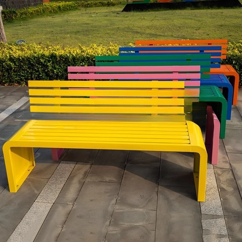 

Park backrest seat Outdoor chair Long bench Community shopping mall courtyard open-air bench Leisure anti-corrosion solid wood