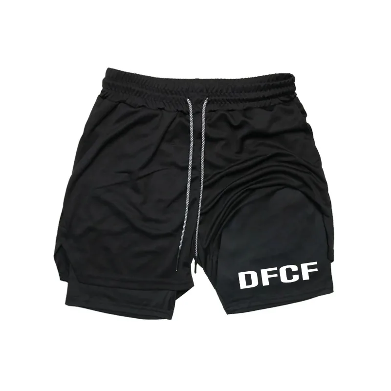 

Мужские компрессионные шорты DFCF, летние спортивные шорты для тренажерного зала, фитнеса, бега, тренировок, дышащие быстросохнущие шорты с сетчатыми вставками, два в одном