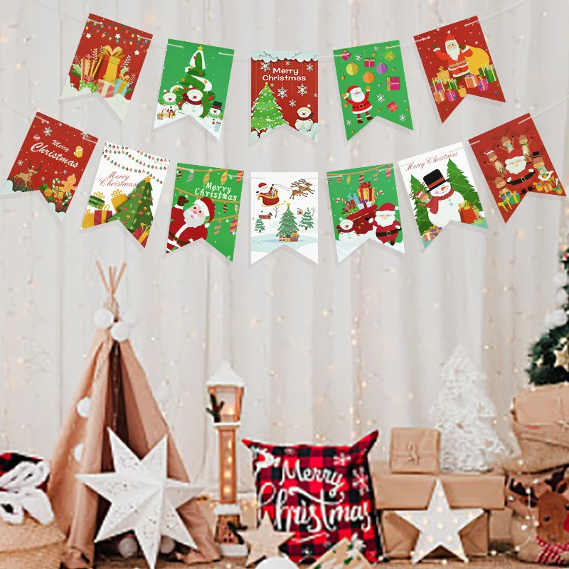 

Christmas Banner Santa Claus Snowman Xmas Tree Paper Bunting Garland Merry Christmas Decoration for Home Navidad New Year Decor