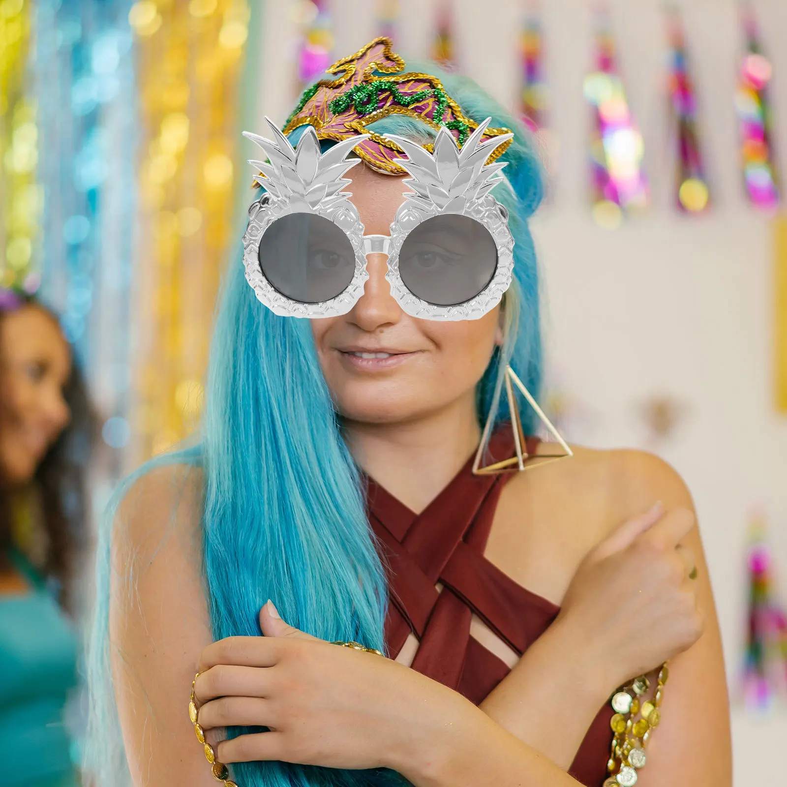 نظارات هاواي الأناناس المضحكة لوازم الحفلات الاستوائية الفريدة من نوعها على شكل أناناس للصيف والشاطئ وحمام السباحة Luau