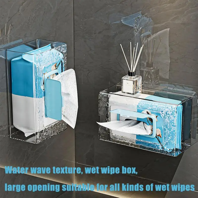 

Tissue Box Holder Wall Mount Creative Water Wave Tissue Box Dryer Sheet Holder Waterproof Modern Tissue Case Wide Opening Paper