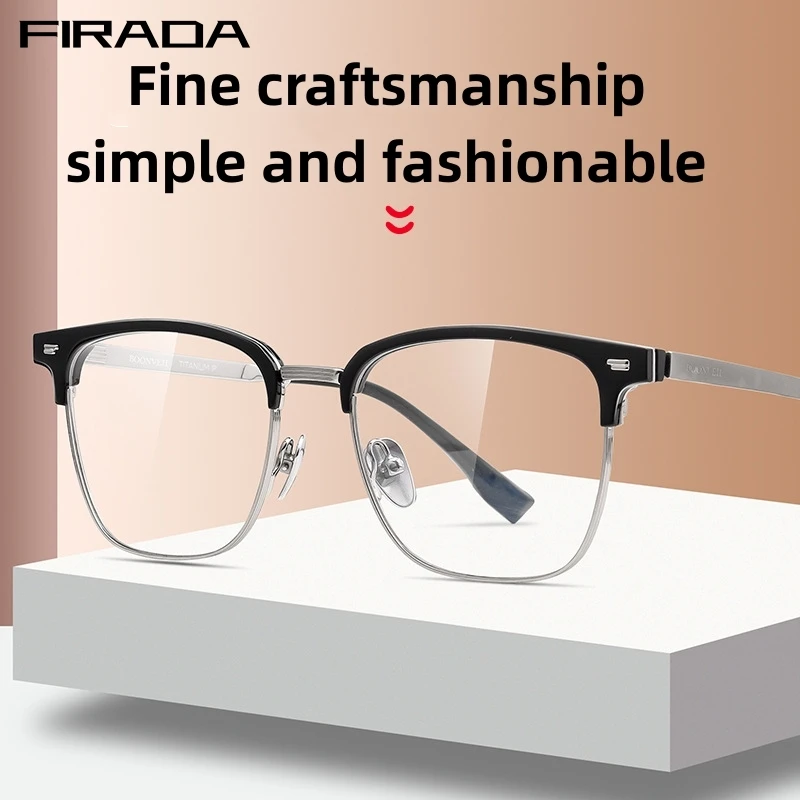 FIFADA Luxury Fashion Eyewear Retro Square Large Size Pure Titanium Eyeglasses Optical Prescription Glasses Frame For Men BV7003