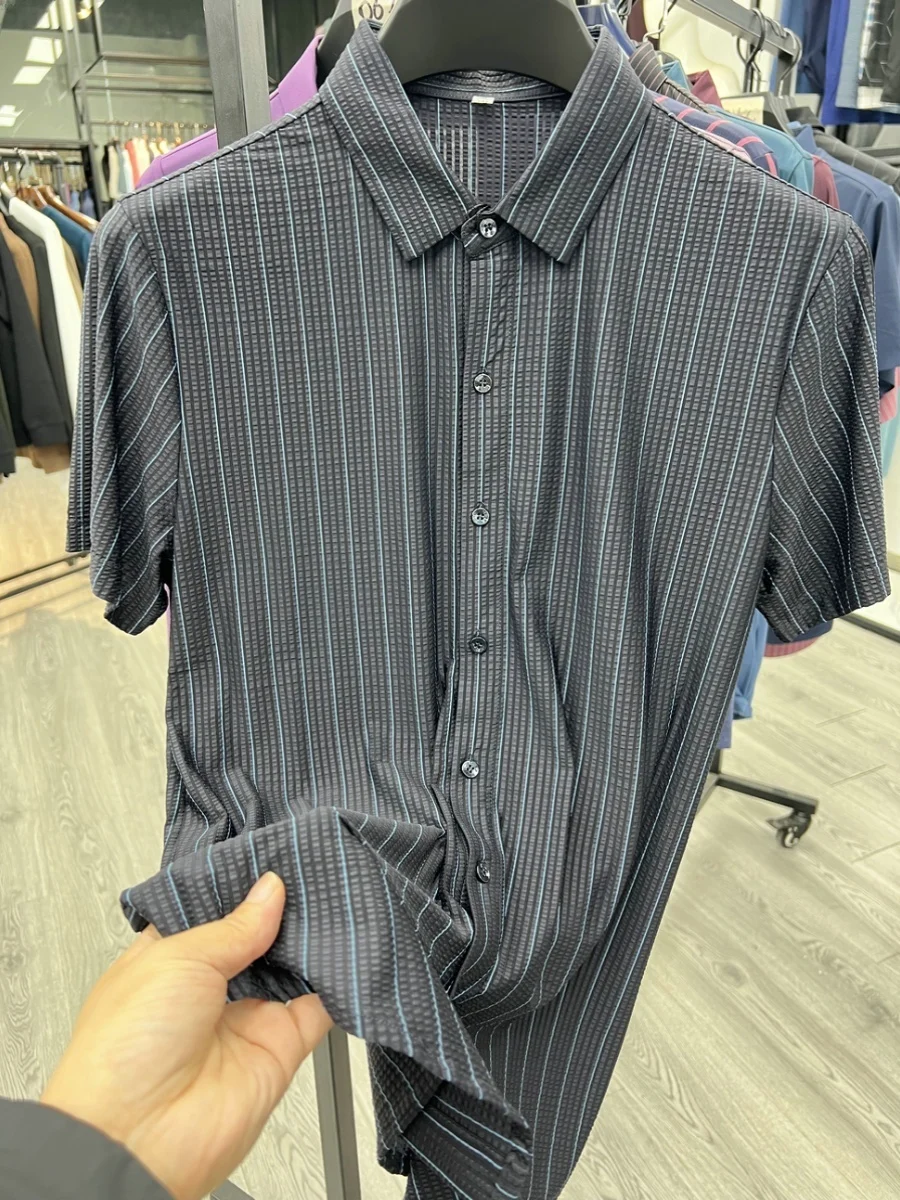 

ODM Bubble irt f Sve Striped Sl Faionable Summer irt for Young Men Thin Polyester Nylon Blend Cool Sensation