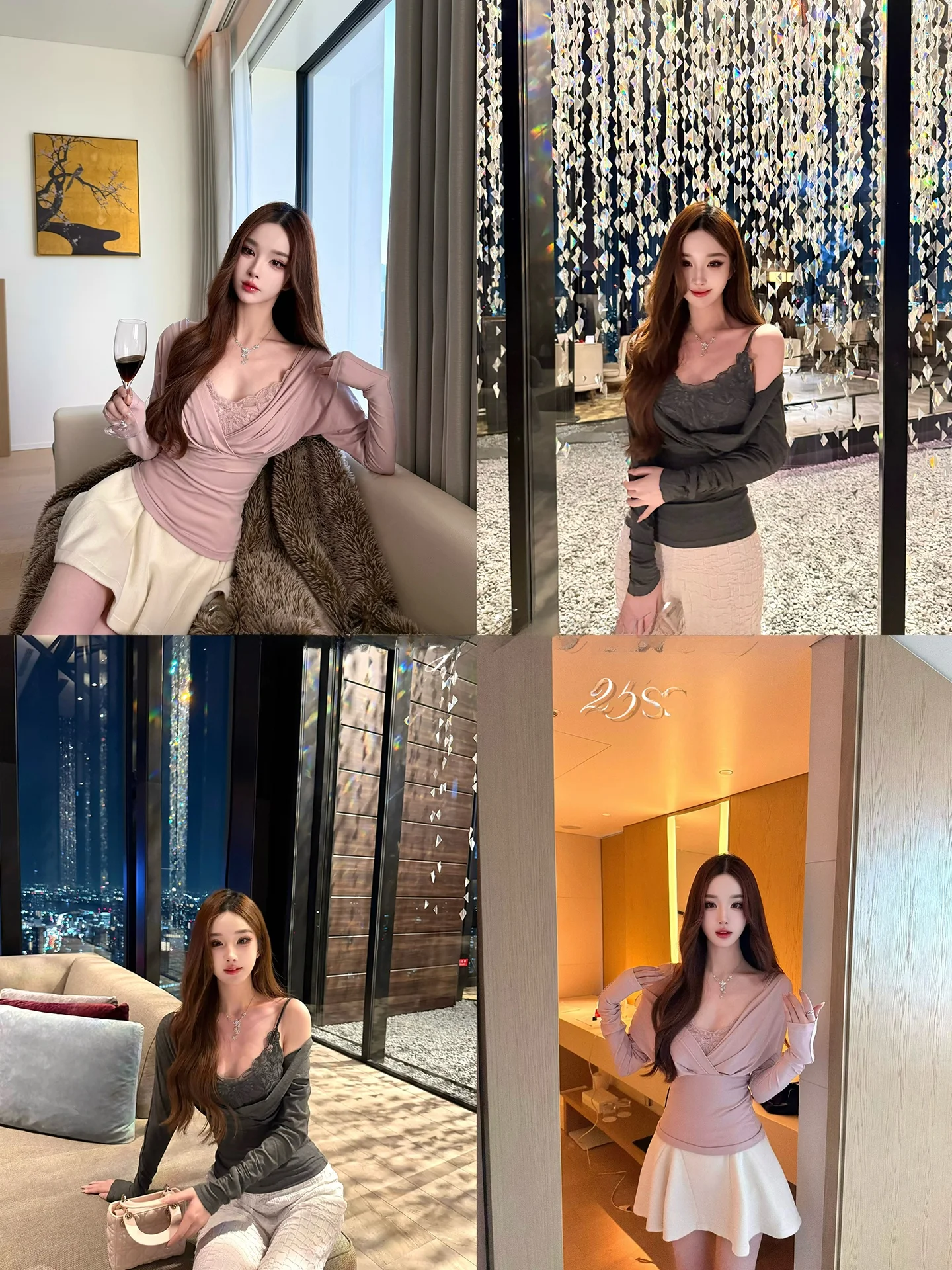 

Ele Moon Vera Long Sve T-irt Bra Set Silk Cold Beau Women's Clothing Breathable Comfortable V-Ne Svel Outfit