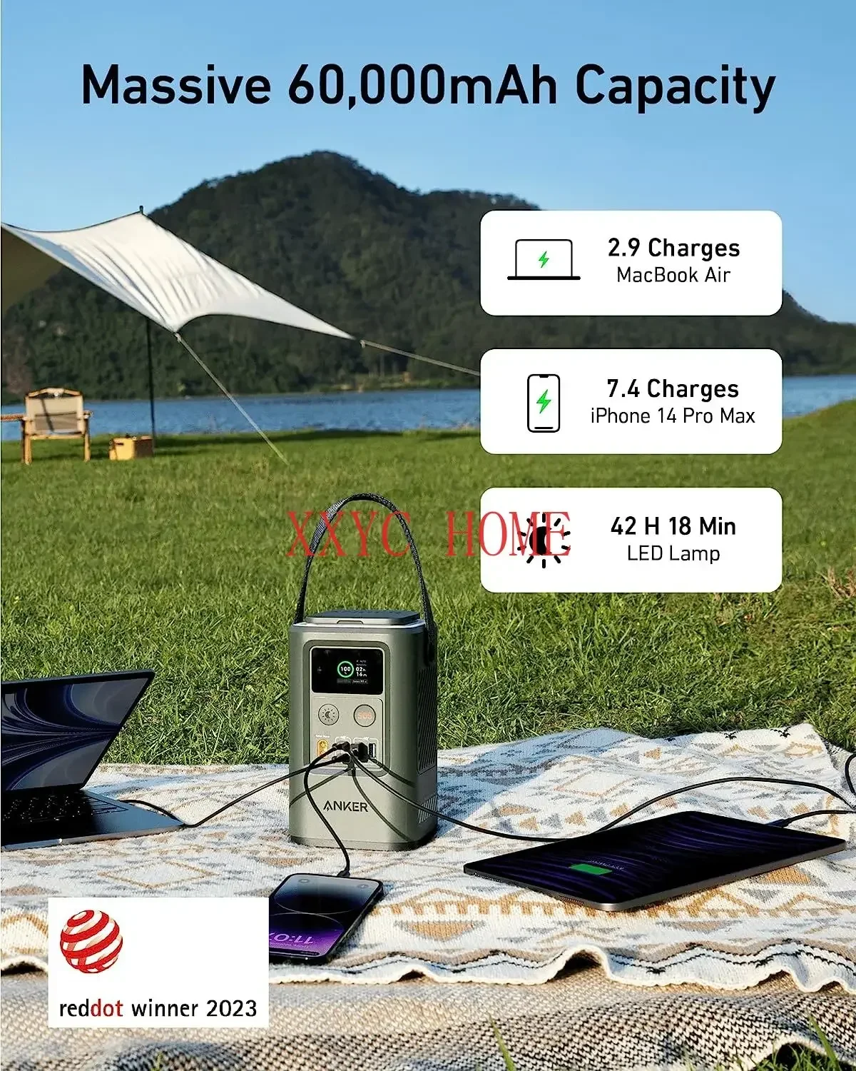 Power Bank 60000mAh Charger 60W with Smart Digital Display  (PowerCore Reserve 192Wh) for Laptop Travel Outdoor Camping