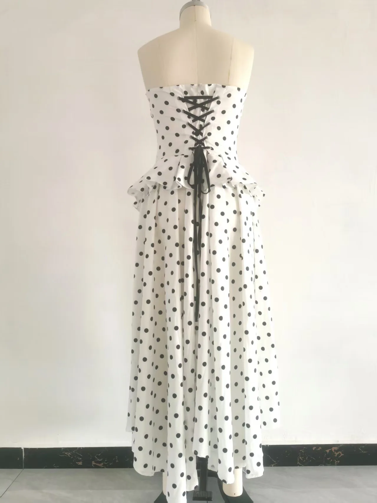 Vestido Largo para Mujer, Vestidos Línea A, Vestidos Y2k Streetwear, Sin Tirantes, Sin Mangas, Estampado de Puntos, Sexy, Elegante, para Fiesta, Noche, Trabajo 2026