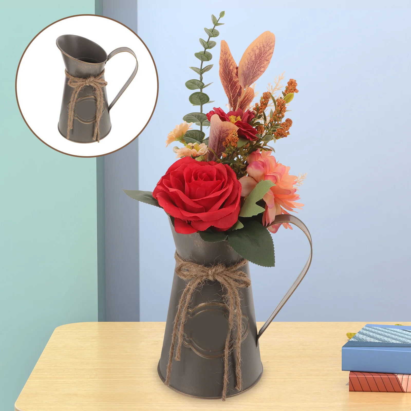 

Rustic Vintage Flower Bucket Galvanized Iron Flowerpot Decorative Desktop Planter for Home Office Garden Floral Arrangement