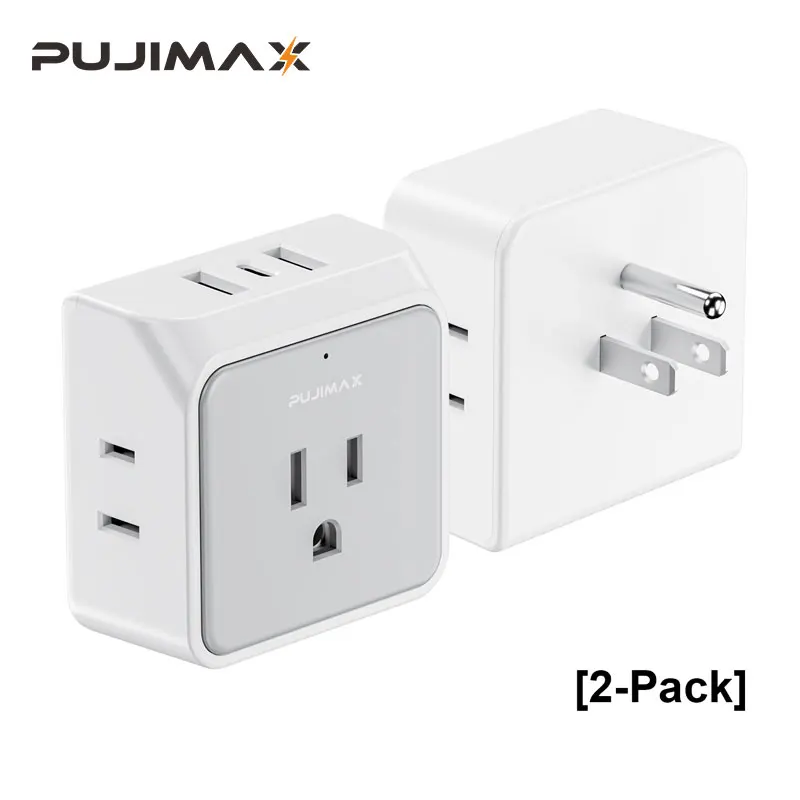 PUJIMAX 2PCS Power Strip Surge Protector 3 Sockets Outlet  Multi Tap Plug Electrical Charge Miniature Plug Wall Adapter Travel