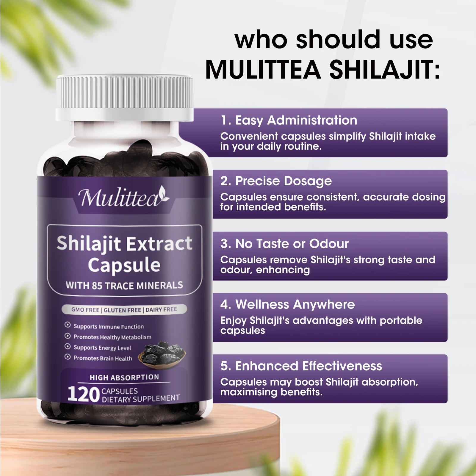 Mulittea 100% Original High Purity Shilajits Mineral Organic Shilajit with 85+ Trace Minerals &Fulvic Acid Male confidence