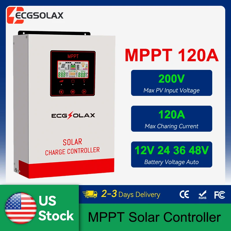 ECGSOLAX 120A MPPT Solar Charge Controller 12V 24V 36V 48V Automatic Battery Charge Regulator Solar Panel Controller Max. PV voltage 200VDC