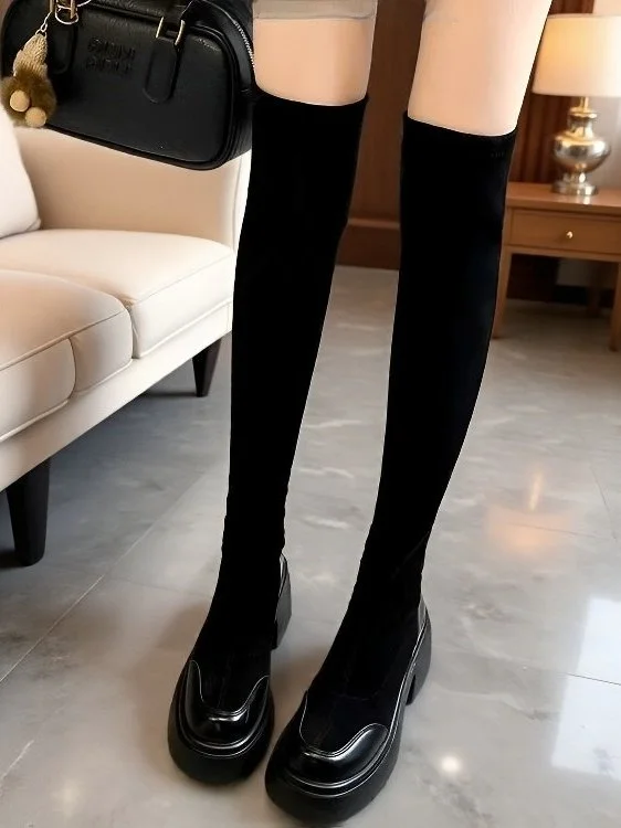 

Женские длинные сапоги-трубы Thi Bot, увеличивающие выше колена, эластичные сапоги Knight Sle, модные зимние непромокаемые сапоги на высоком каблуке