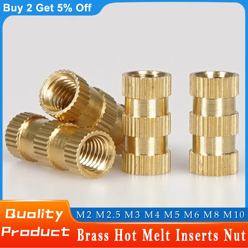 

M2 M2.5 M3 M4 M5 M6 M8 M10 Hot Melt Metric Thread Nuts Inserts Brass Injection Molding Knurl Embedded Copper Heat Nut 3D Printer