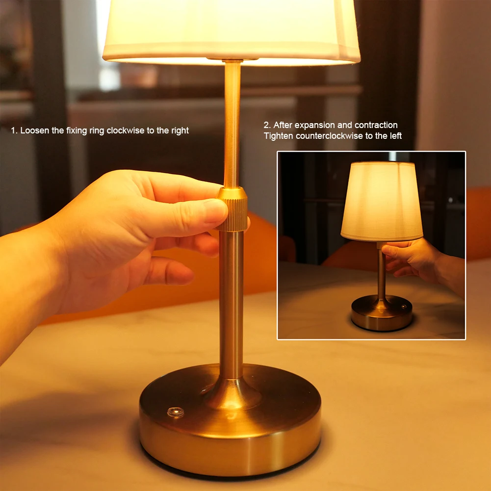 Cordless LED Metal Table Lamp USB Rechargeable Touch Control Portable Fabric Shade Desk Lamp Pleated Decorative Atmosphere Light