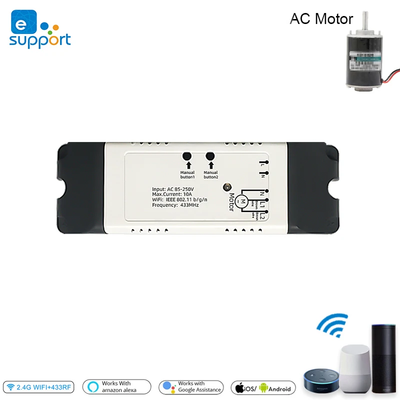 eWeLink Wifi Curtain switch for AC Motor,WIFI Controller 433MHZ Wireless Remote control Work with AC Linear Actuator