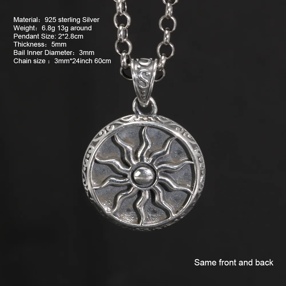 Vintage 925 Sterling Silver Apollo Amulet Sun God Pendant Necklace Punk Style Sweater Chain Fine Jewelry