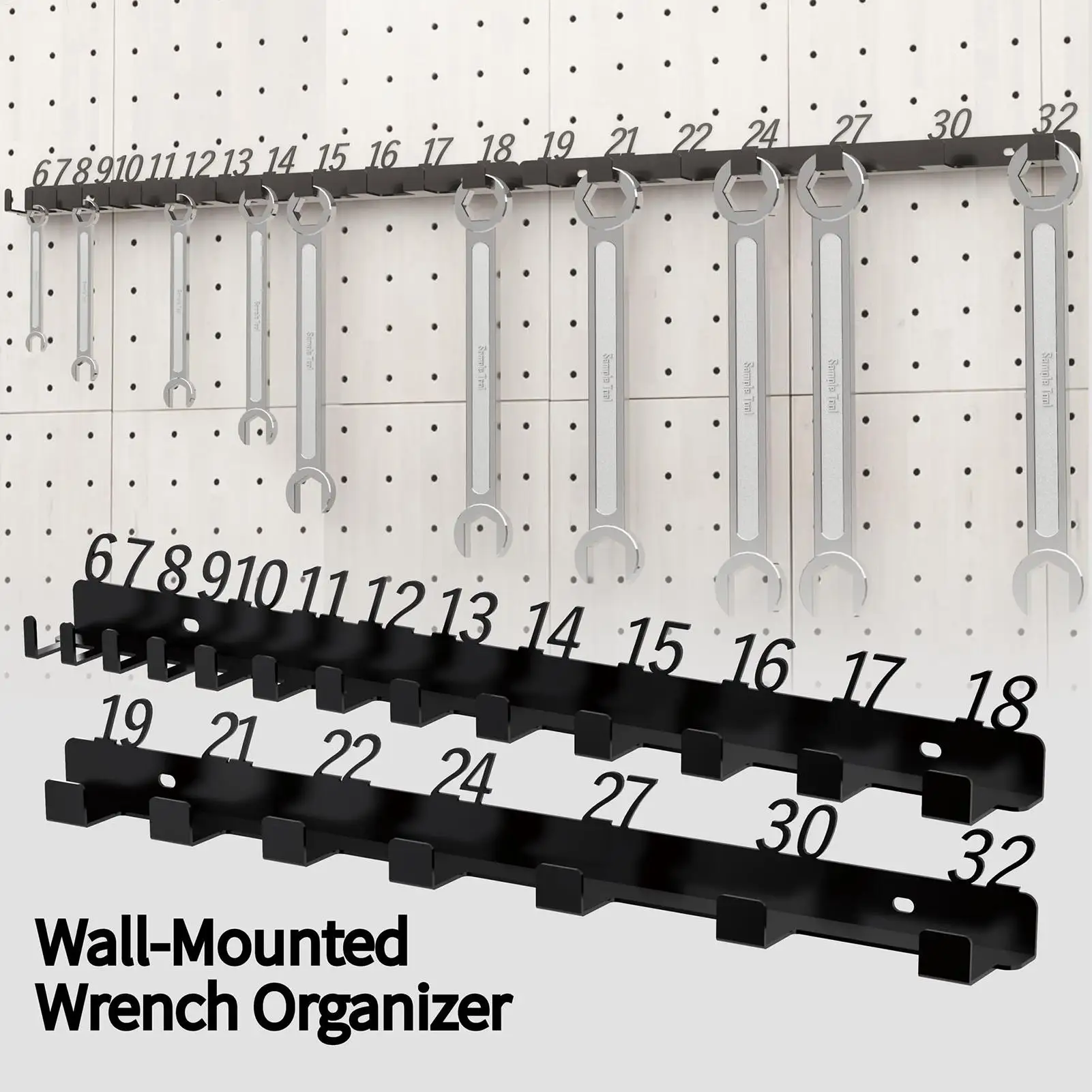 Metal Wall-Mounted Wrench Organizer Heavy Duty Mechanic Socket Tool Holder for Garage Shed Work Van Garden Shop