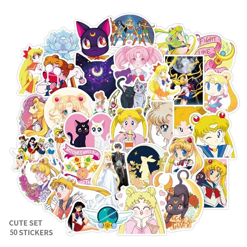 50pcs Cartoon Sailor Moon Sailor Moon Suitcase Notebook Table Window Water Cup Children Creative Decorative Waterproof Stickers