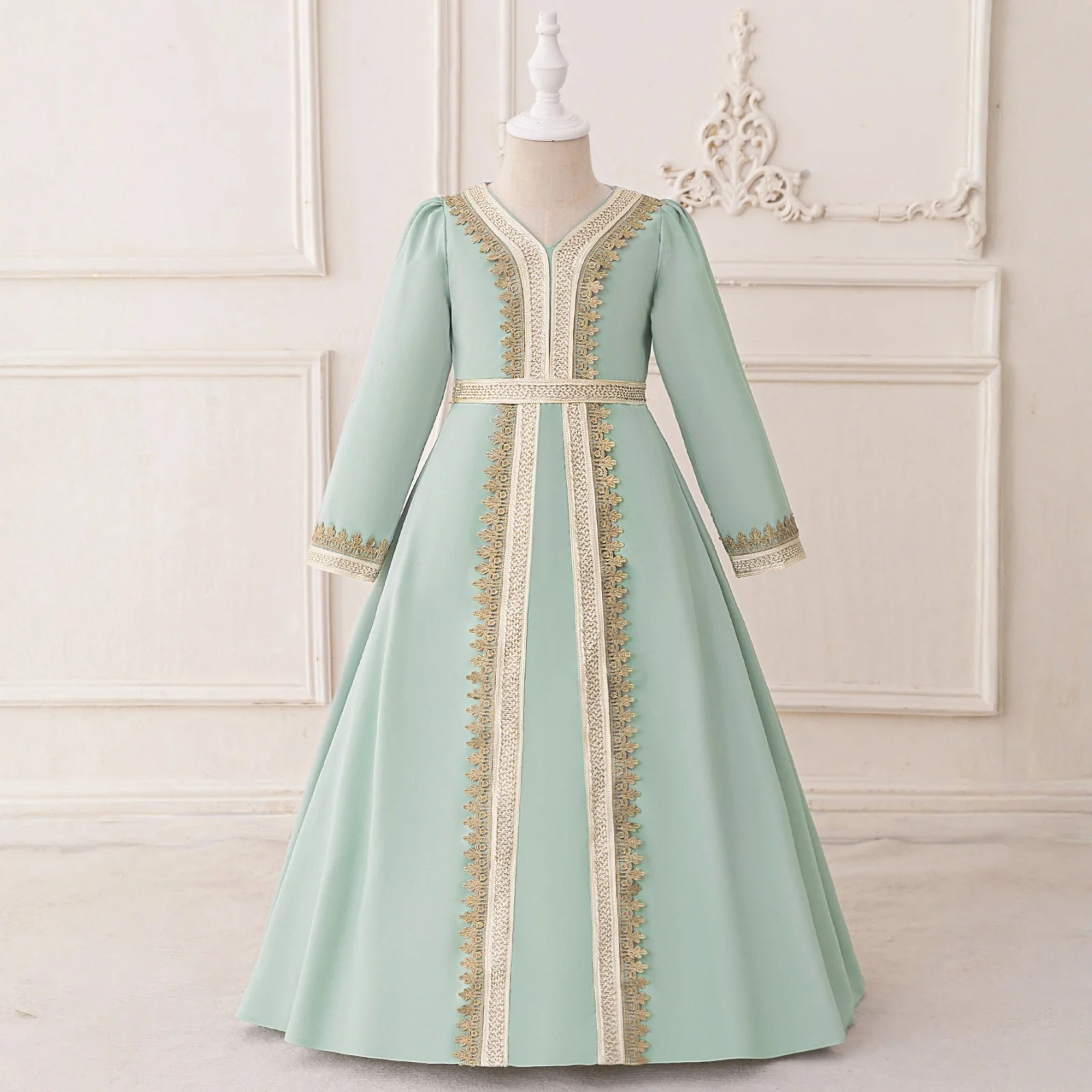 Muslim Ramadan Prayers Party Girls Dress Long Sleeve Robe Arab Dubai Casual Dresses Girl Child Eid Enfant Holiday Prom Costumes