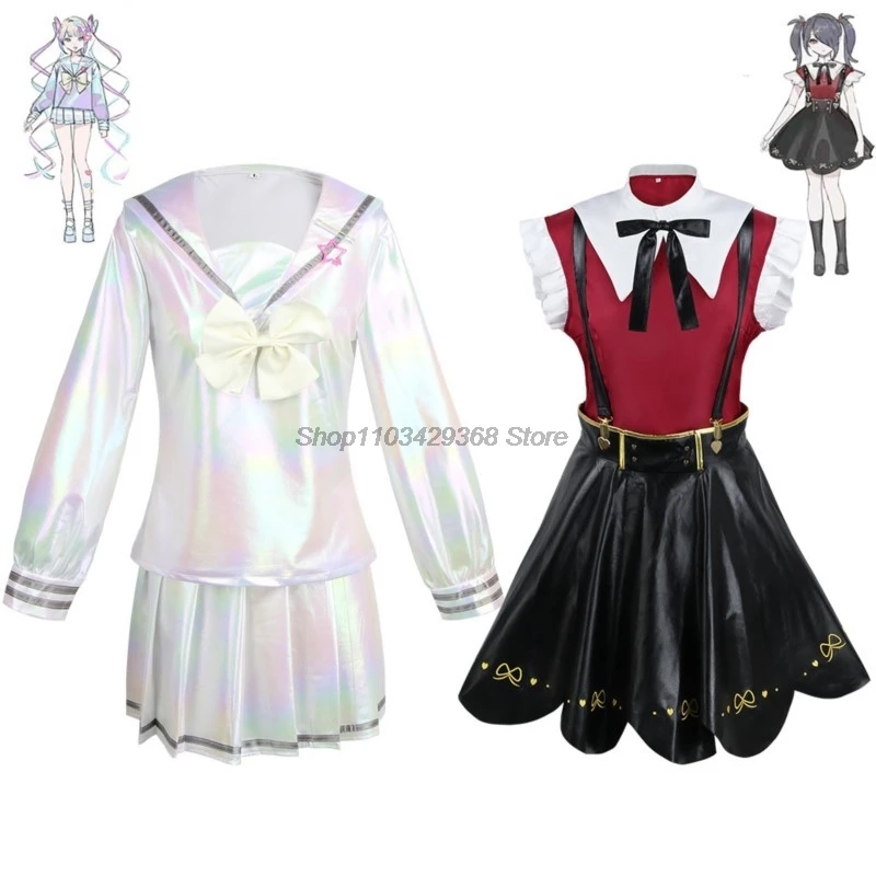 Game Needy Girl Overdose Cosplay Costume Wig Anime JK Uniform Leather Skirt Set Abyss KAngel Ame Chan Cosplay Costume