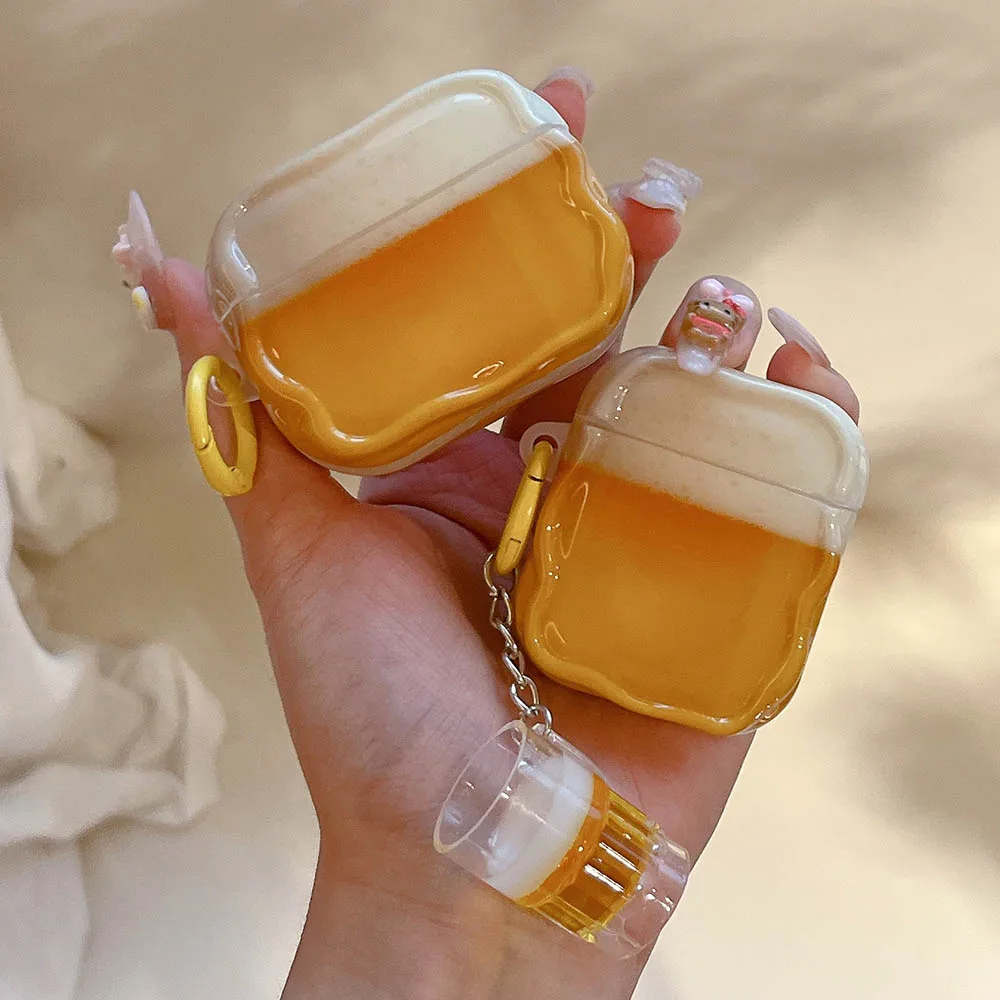 ثلاثية الأبعاد البيرة قلادة سماعة الحال بالنسبة AirPods3 AirPods4 غطاء ل AirPods Pro 1 2 Pro2 الجيل حالات سماعة لاسلكية صندوق قذيفة
