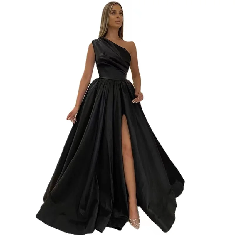 Rot Eine Schulter Split Prom Kleid 2022 Frauen Formale Party Nacht Satin Elegante Einfache Lange Abendkleider